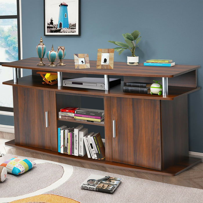 63 Inch TV Entertainment Console Center with 2 Cabinets-Walnut