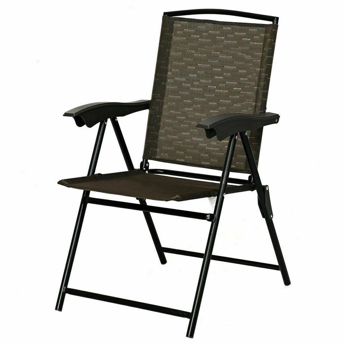 2 Pieces Folding Sling Chairs with Steel Armrests and Adjustable Back for Patio