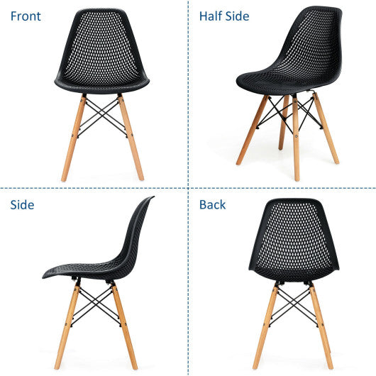 4 Pieces Modern Plastic Hollow Chair Set with Wood Leg-Black