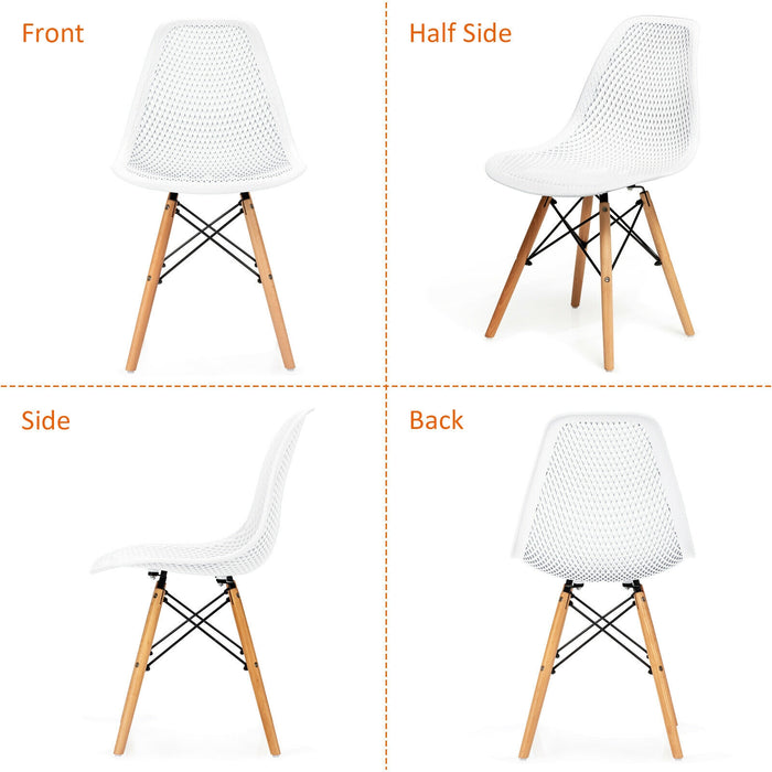 4 Pcs Modern Plastic Hollow Chair Set with Wood Leg-White