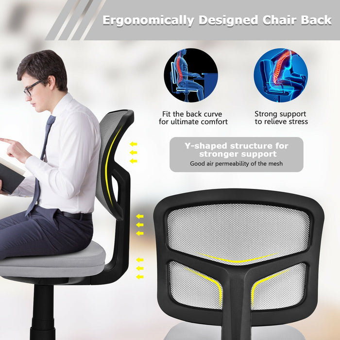 Armless Computer Chair with Height Adjustment and Breathable Mesh for Home Office-Gray