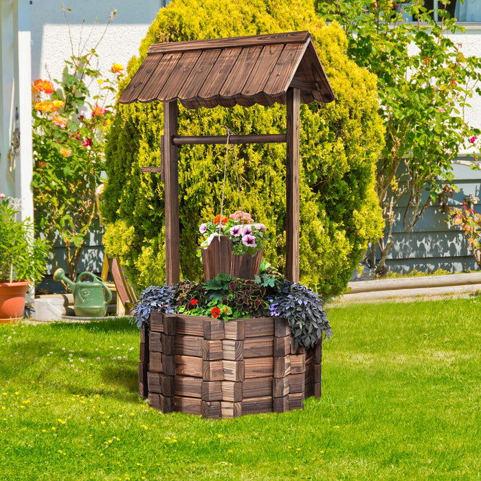 Outdoor Wooden Wishing Well Planter Bucket