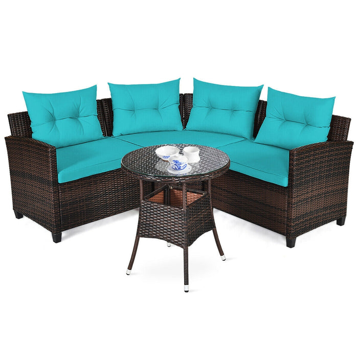 4 Pieces Outdoor Cushioned Rattan Furniture Set-Turquoise