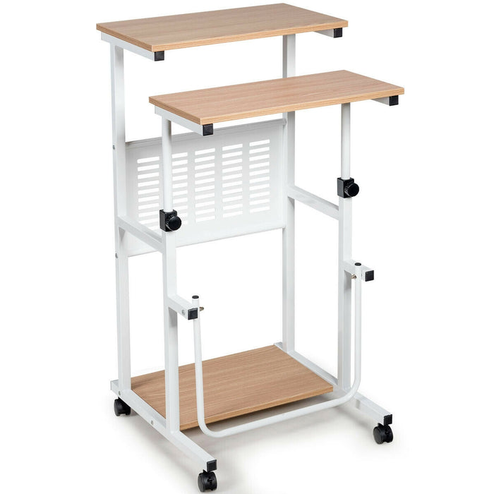 Height Adjustable Mobile Computer Stand-Up Desk with 2 Modes