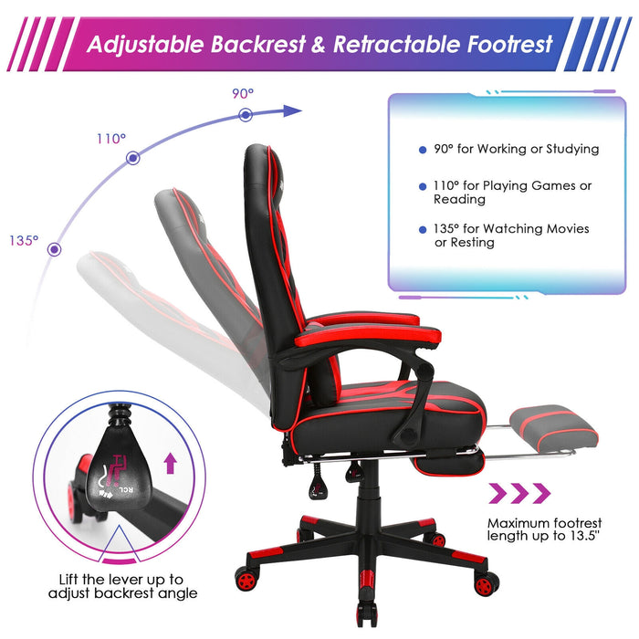 Computer Massage Gaming Recliner Chair with Footrest-Red