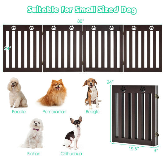 24 Inch Folding Wooden Freestanding Pet Gate Dog Gate with 360Â° Hinge -Dark Brown