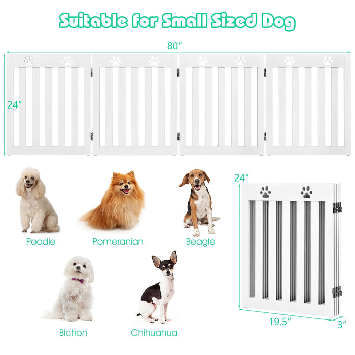 24 Inch Folding Wooden Freestanding Pet Gate Dog Gate with 360Â° Hinge -White