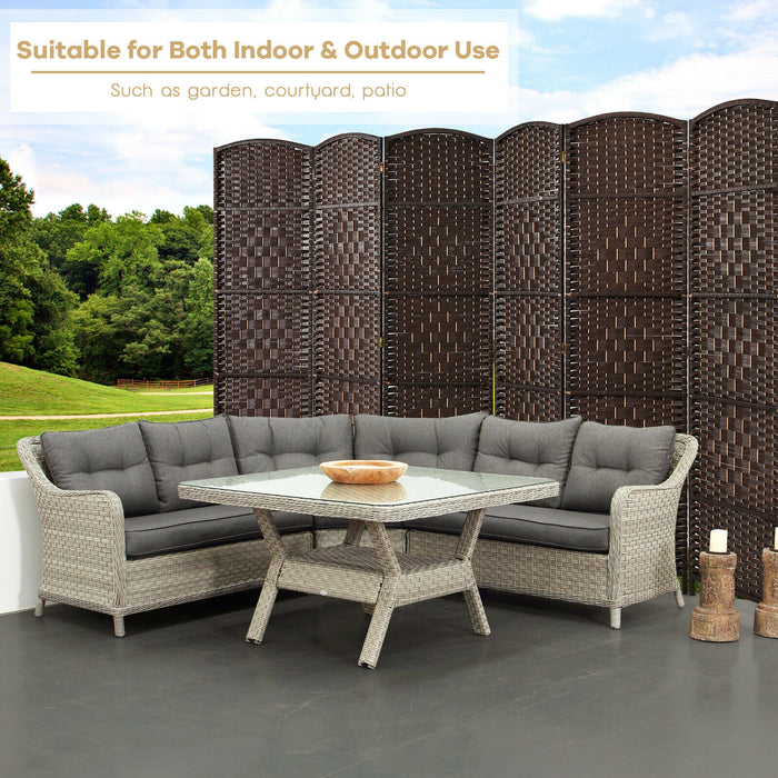 6.5Ft 6-Panel Weave Folding Fiber Room Divider Screen-Brown