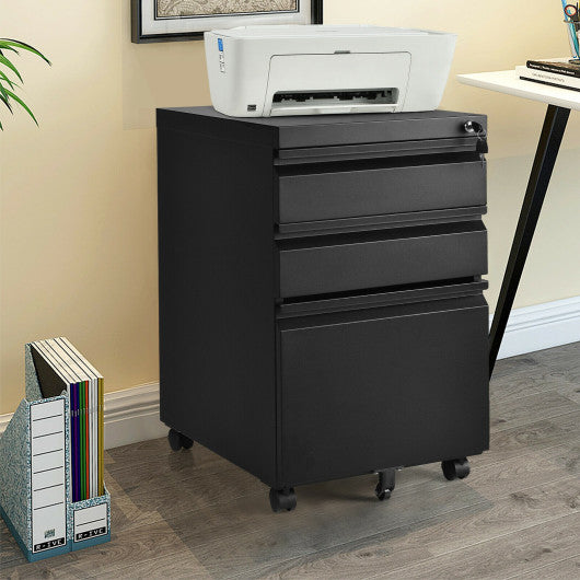 3-Drawer Mobile File Cabinet Stee with Lock-Black