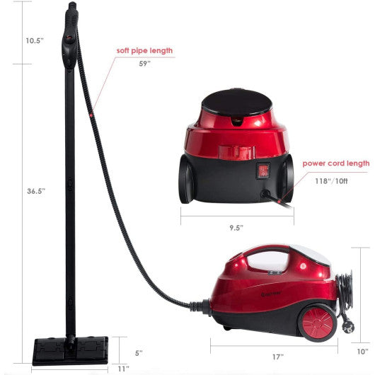 2000W Heavy Duty Multi-purpose Steam Cleaner Mop with Detachable Handheld Unit-Red