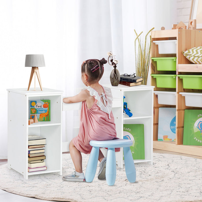 Kids Tri Folding Mirror Makeup Dressing Vanity Table Set-White