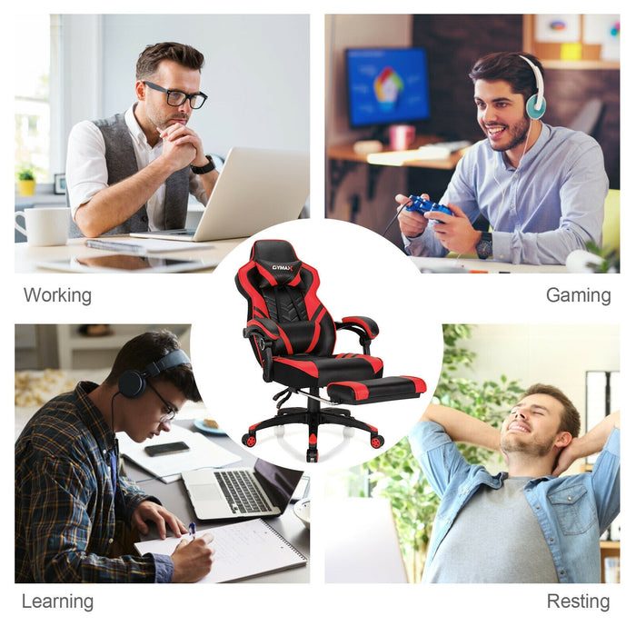 Adjustable Gaming Chair with Footrest for Home Office-Red