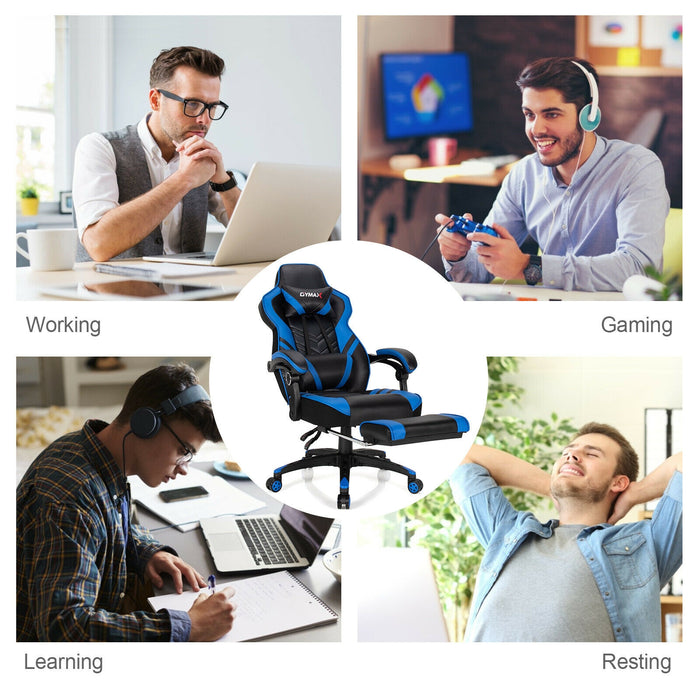 Adjustable Gaming Chair with Footrest for Home Office-Blue