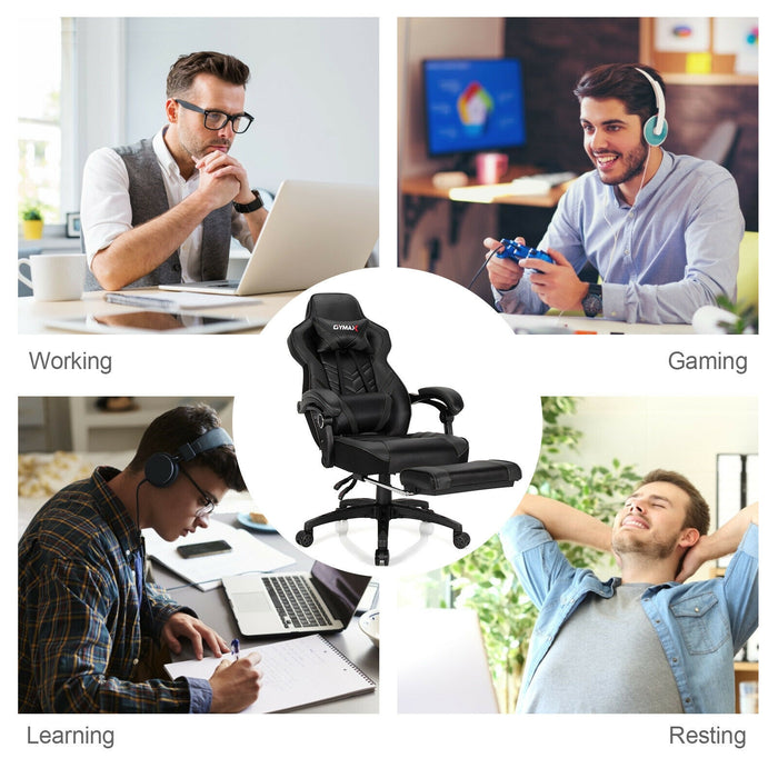 Adjustable Gaming Chair with Footrest and Lumbar Cushion for Office-Black