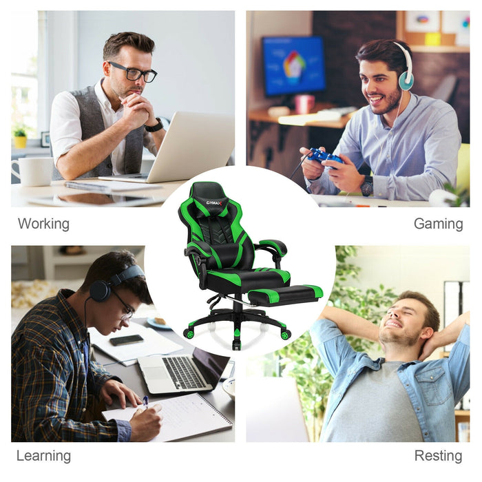 Adjustable Gaming Chair with Footrest for Home Office-Green