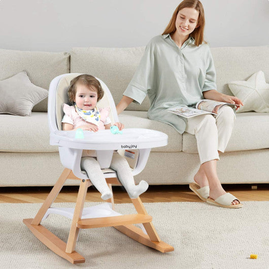 3-in-1 Convertible Wooden Baby High Chair-Beige