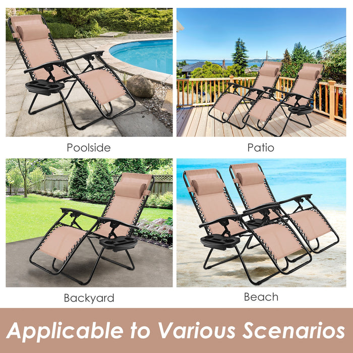 Outdoor Folding Zero Gravity Reclining Lounge Chair with Utility Tray-Beige