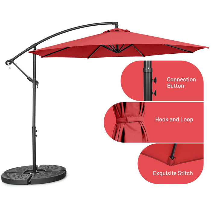 10 Feet Offset Umbrella with 8 Ribs Cantilever and Cross Base-Red