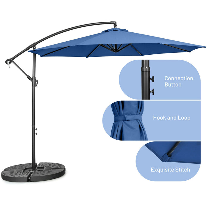 10 Feet Offset Umbrella with 8 Ribs Cantilever and Cross Base-Blue