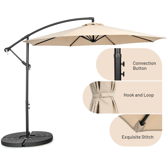 10 Feet Offset Umbrella with 8 Ribs Cantilever and Cross Base-Beige