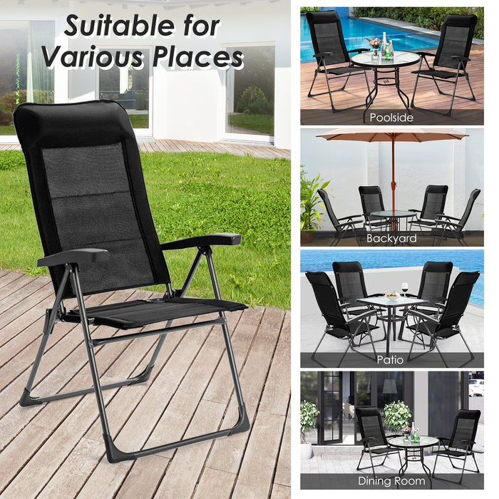 2 Pcs Portable Patio Folding Dining Chairs with Headrest Adjust for Camping -Black