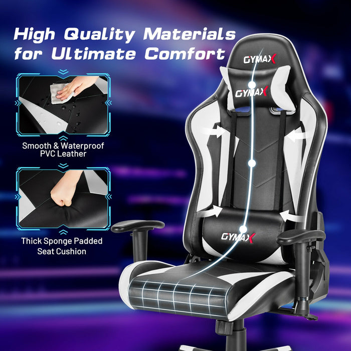 Gaming Chair Adjustable Swivel Racing Style Computer Office Chair-White