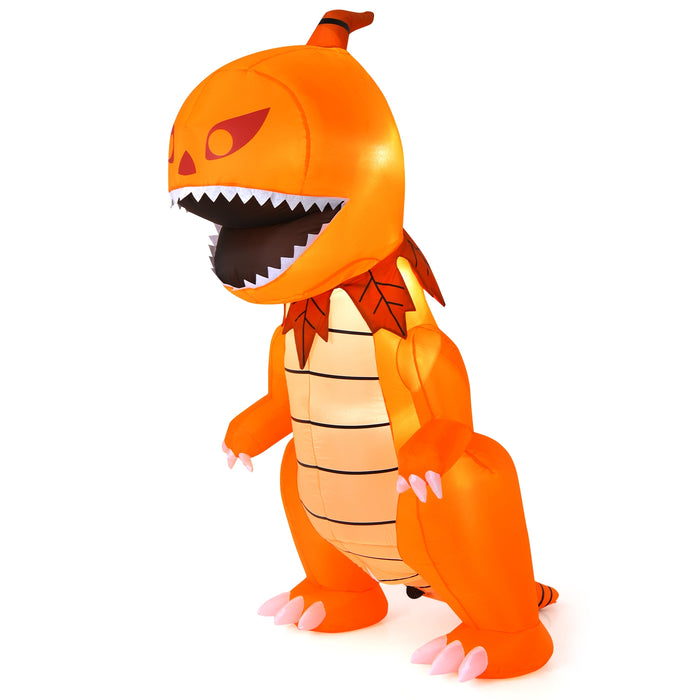 8 Feet Halloween Inflatable Pumpkin Head Dinosaur with LED Lights and 4 Stakes