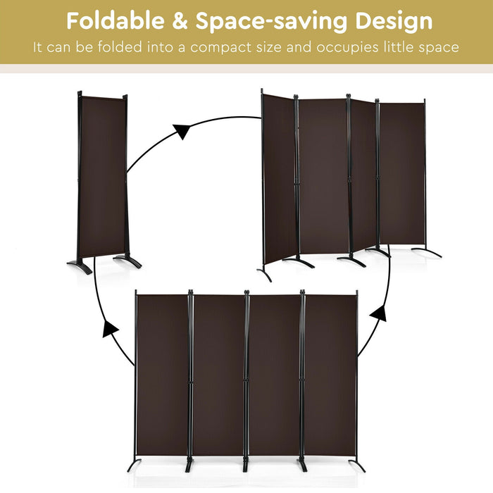 4-Panel  Room Divider with Steel Frame-Brown