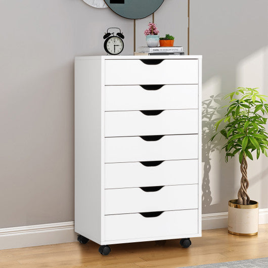 7-Drawer Chest Storage Dresser Floor Cabinet Organizer with Wheels-White