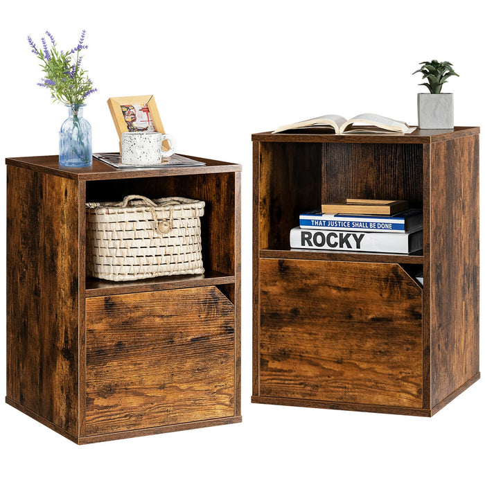 Set of 2 Nightstands Side End Table for Living Room-Brown