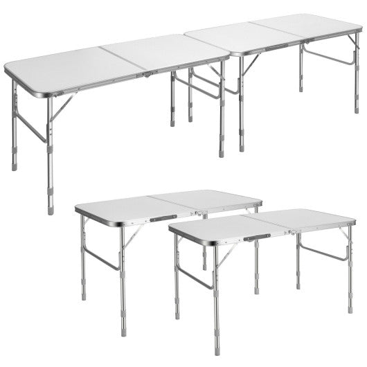 Set of 2 Folding Picnic Utility Table with Carrying Handle-White