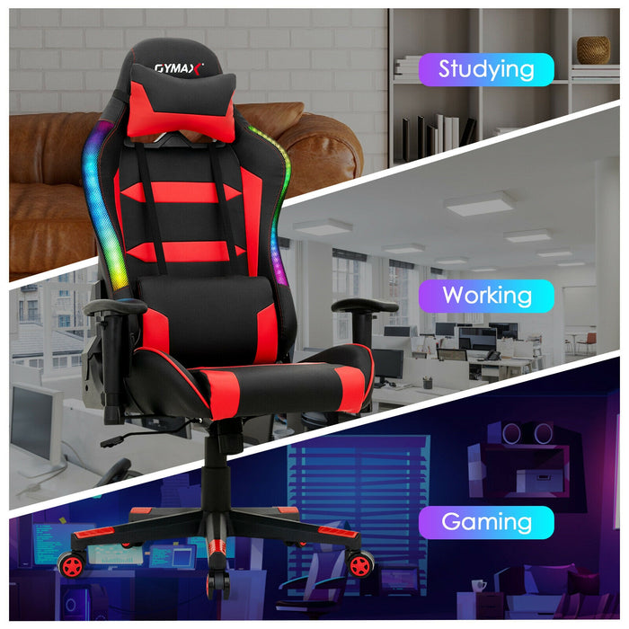 Adjustable Swivel Gaming Chair with LED Lights and Remote-Red