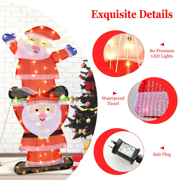 LED Double Santa Yard Christmas Decoration with String Lights and Stakes