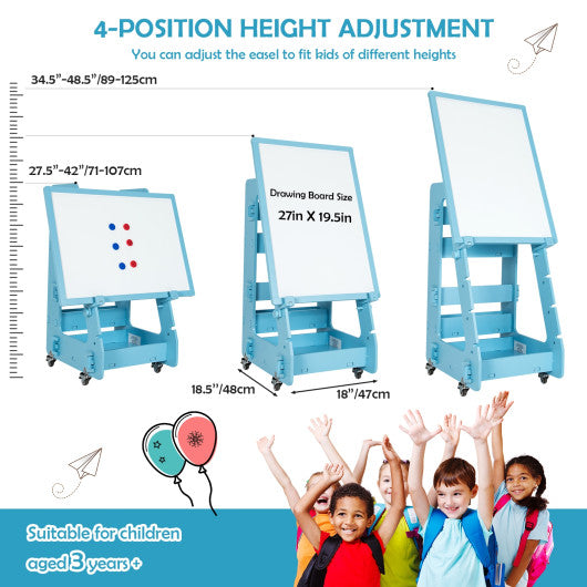 Multifunctional Kids' Standing Art Easel with Dry-Erase Board -Blue