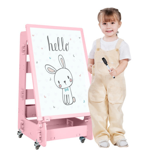 Multifunctional Kids' Standing Art Easel with Dry-Erase Board -Pink