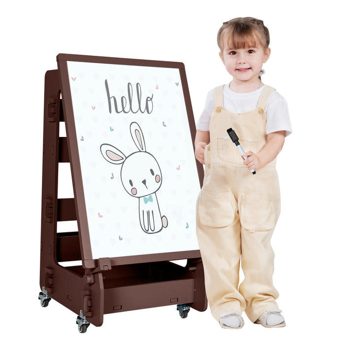 Multifunctional Kids' Standing Art Easel with Dry-Erase Board -Coffee