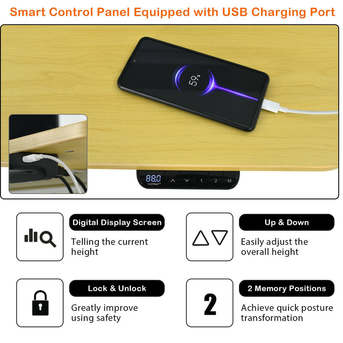 48-Inch Electric Standing Adjustable Desk with Control Panel and USB Port-Natural