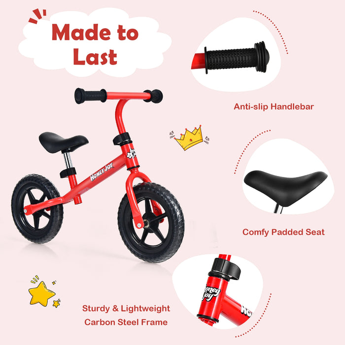 Kids No Pedal Balance Bike with Adjustable Handlebar and Seat-Red