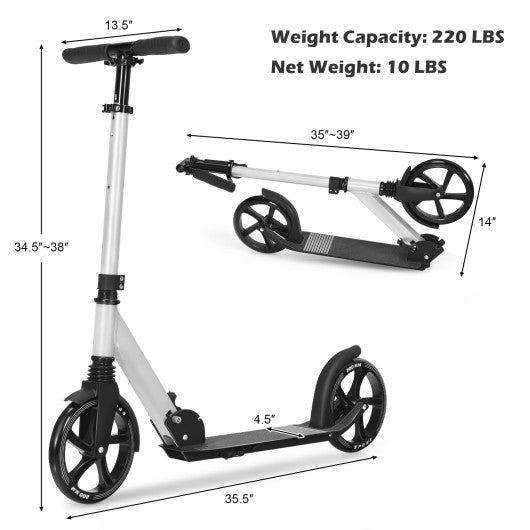 Lightweight Folding Kick Scooter with Strap and 8 Inches Wheel-Silver