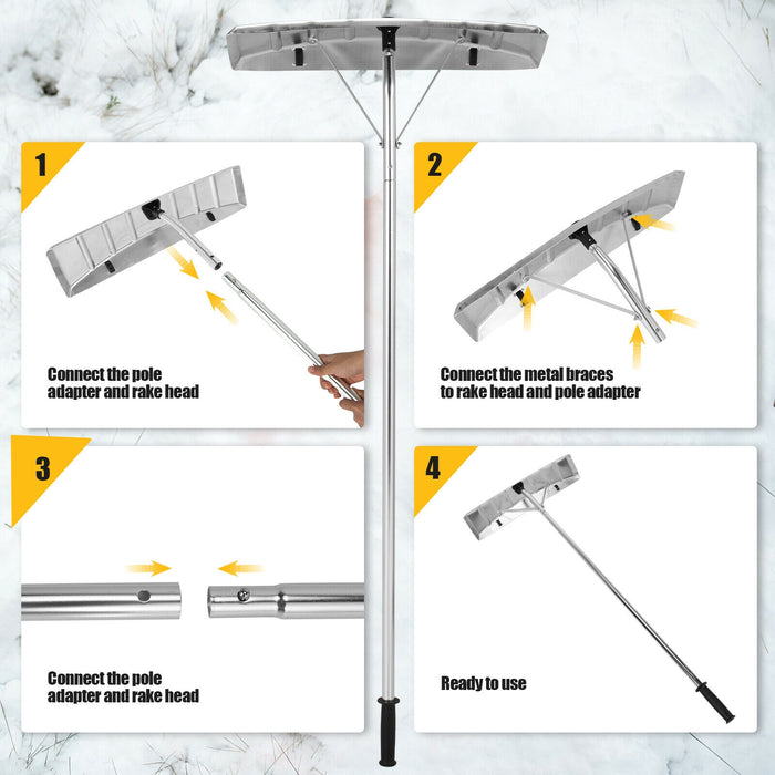 4.8-20 Feet Sectional Snow Roof Rake with Built-in Wheels