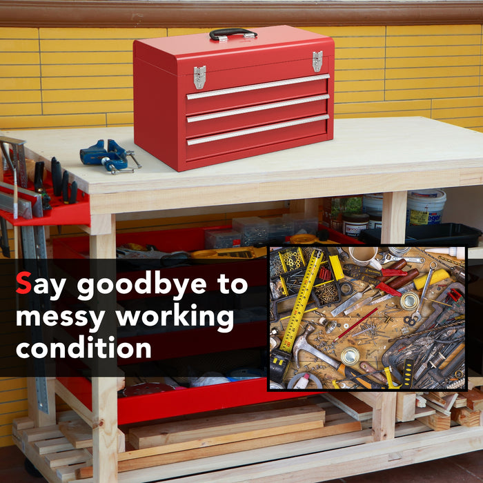 Portable Garage Mechanic Tool Cabinet Box with 3 Drawers