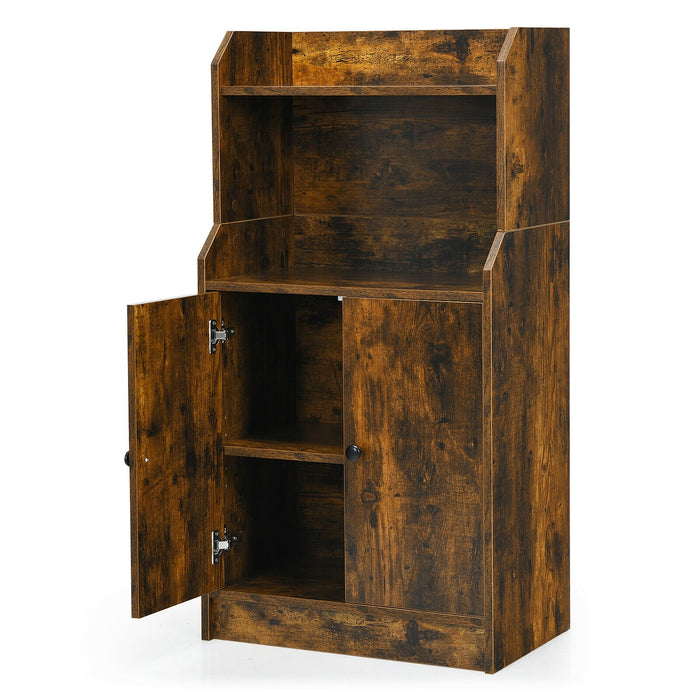 Storage Cabinet Bookcase with Doors and Display Shelf-Rustic Brown