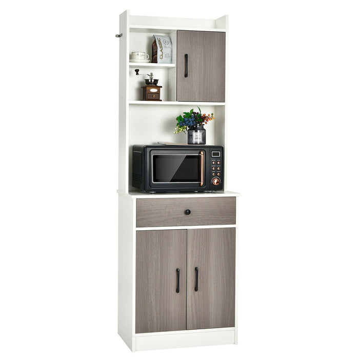 3-Door 71 Inch Kitchen Buffet Pantry Storage Cabinet with Hutch and Adjustable Shelf-White