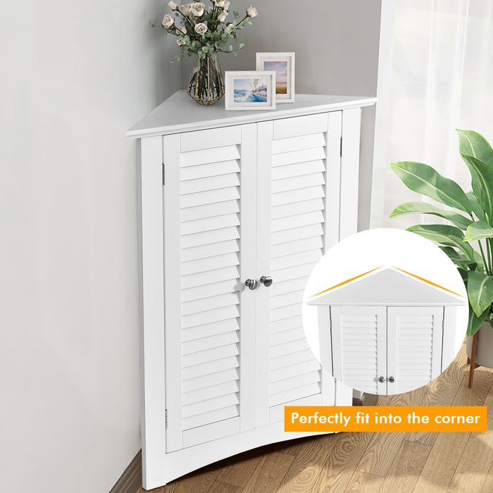 Adjustable Corner Storage Cabinet with Shutter Doors-White