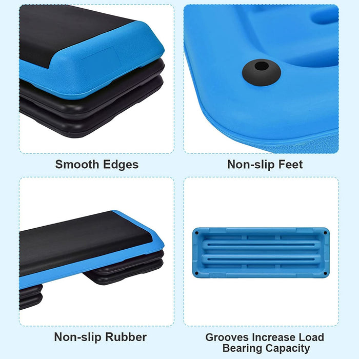 43 Inches Height Adjustable Fitness Aerobic Step with Risers-Blue