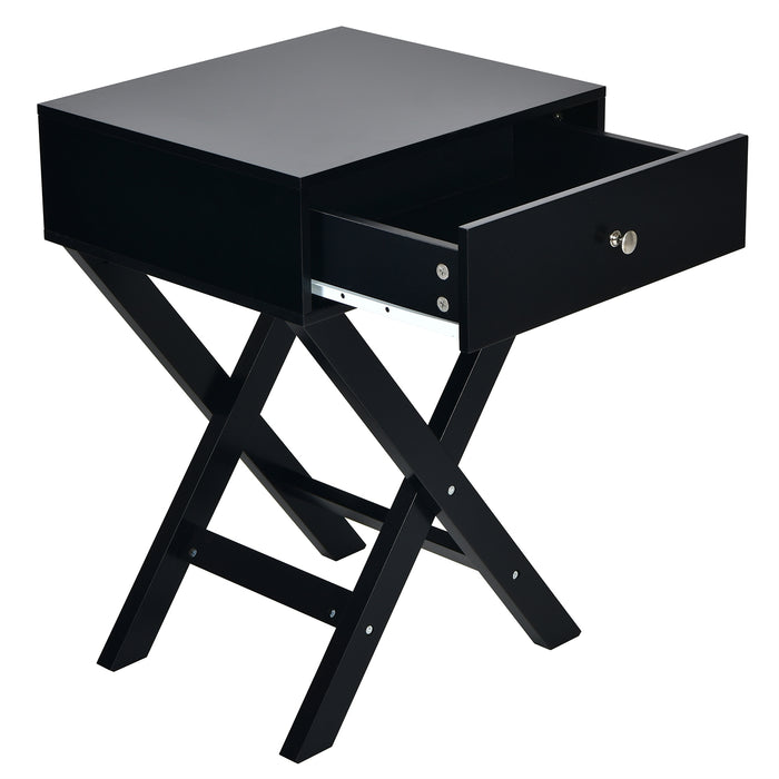 Modern X-Shaped Nightstand with Drawer for Living Room Bedroom-Black