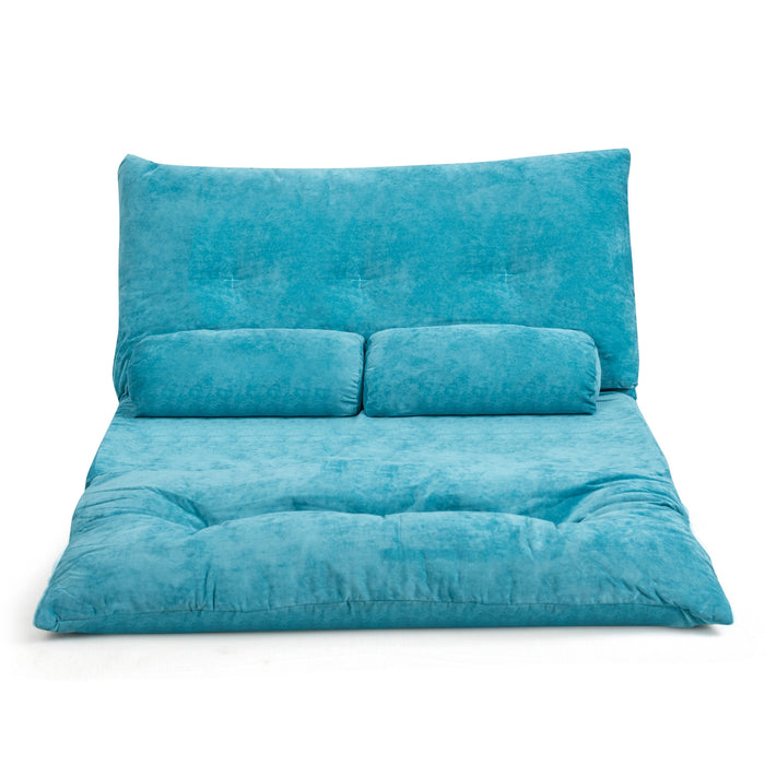 6-Position Adjustable Sleeper Lounge Couch with 2 Pillows-Blue