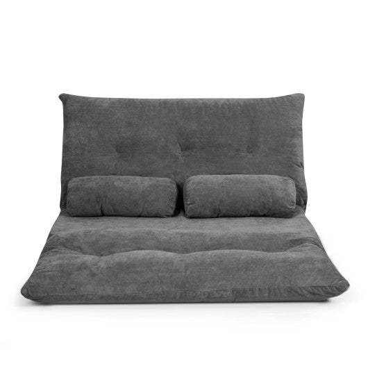 6-Position Adjustable Sleeper Lounge Couch with 2 Pillows-Gray