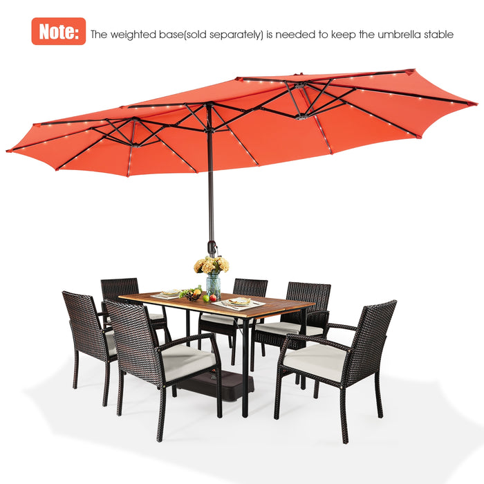 15 Feet Twin Patio Umbrella with 48 Solar LED Lights-Orange