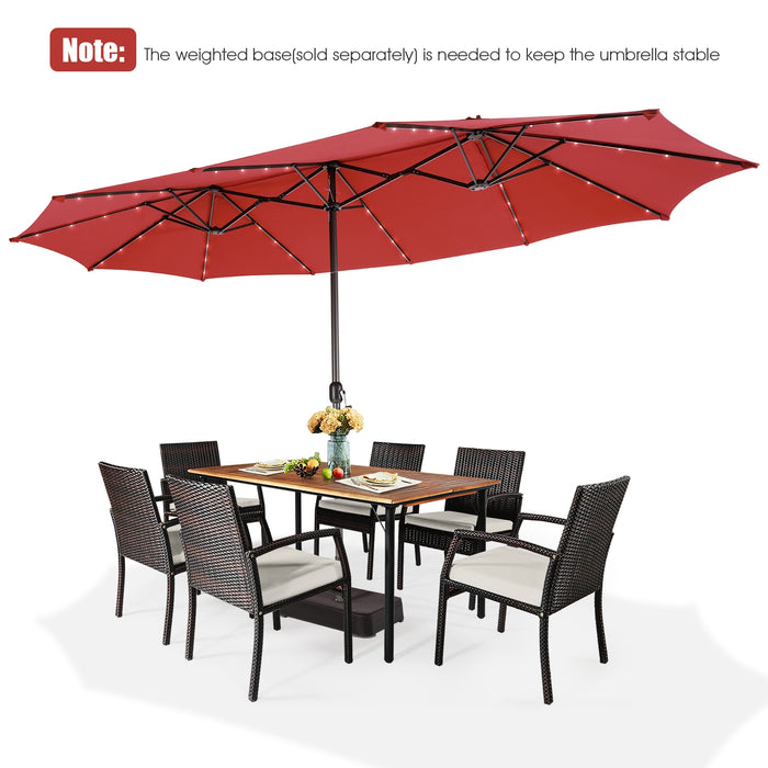 15 Feet Twin Patio Umbrella with 48 Solar LED Lights-Dark Red